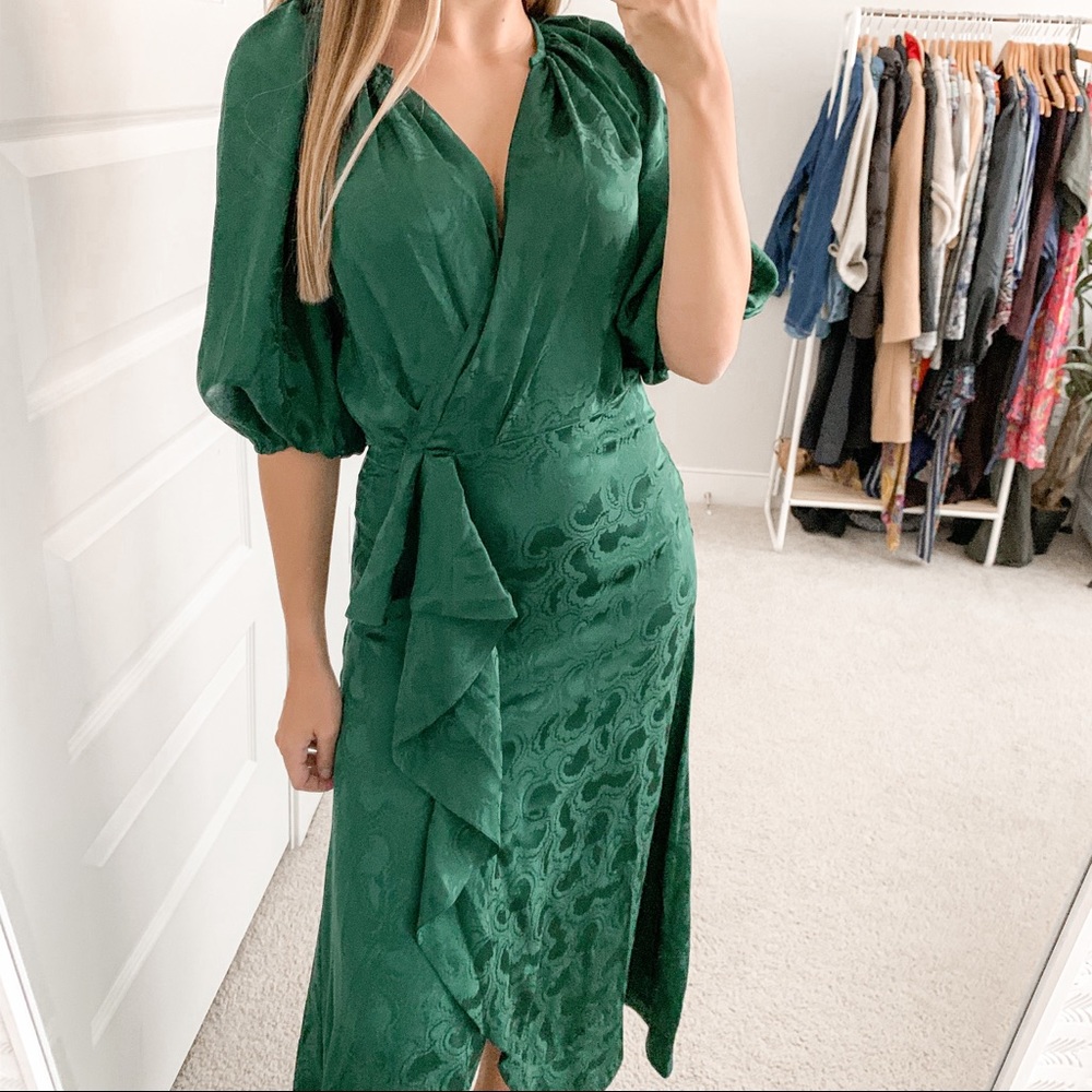 Saloni Draped Olivia Dress Forest Green - Picture 1 of 9